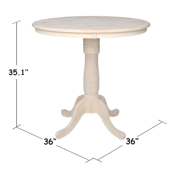 Round 36 In Round Top Pedestal Table, 34.9 InH, Unfinished, 36 In W X 36 In L X 35.1 In H, Wood